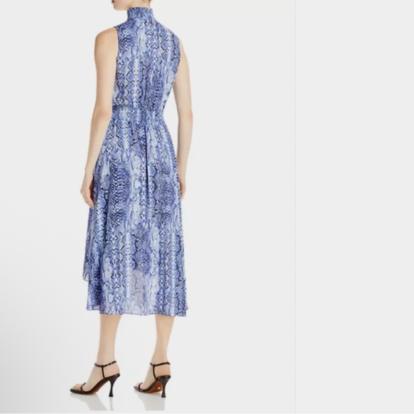 Nanette Lepore Stevie Snake-print Hi-Low Smocked-Waist Sleeveless Blue Dress - Picture 5 of 16